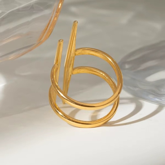 18K Gold Plated Double Line Ring - Picture 3 of 5